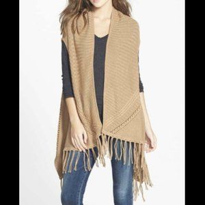 Ella Moss LENA Vest MEDIUM Camel Brown Fringe Knit